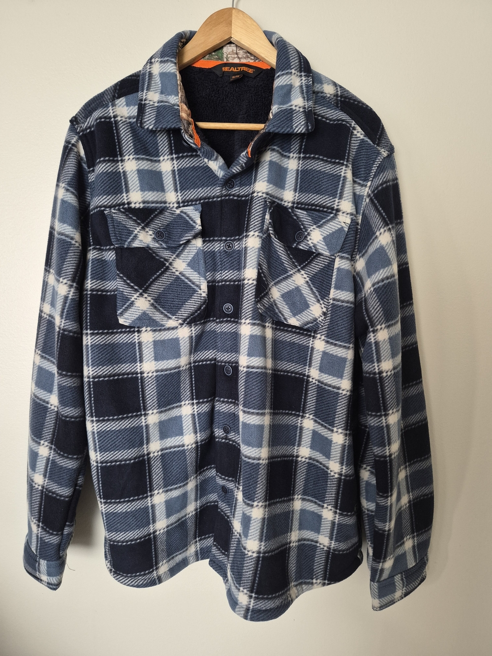 Realtree Men’s XL Plaid Fleece-Lined Shirt Jacket Shacket Blue